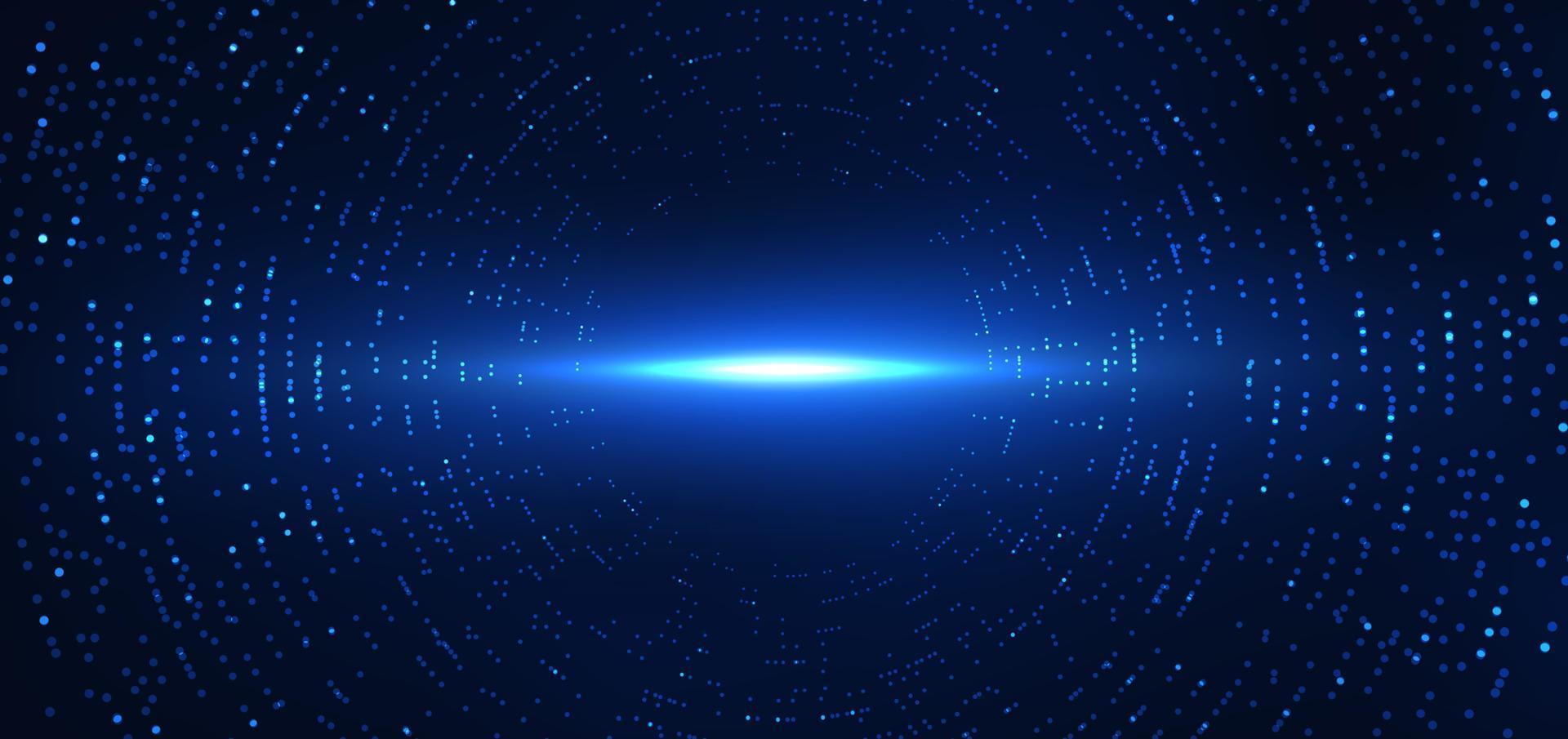 Abstract technology futuristic digital dot pattern with lighting glowing particles elements on dark blue background. vector