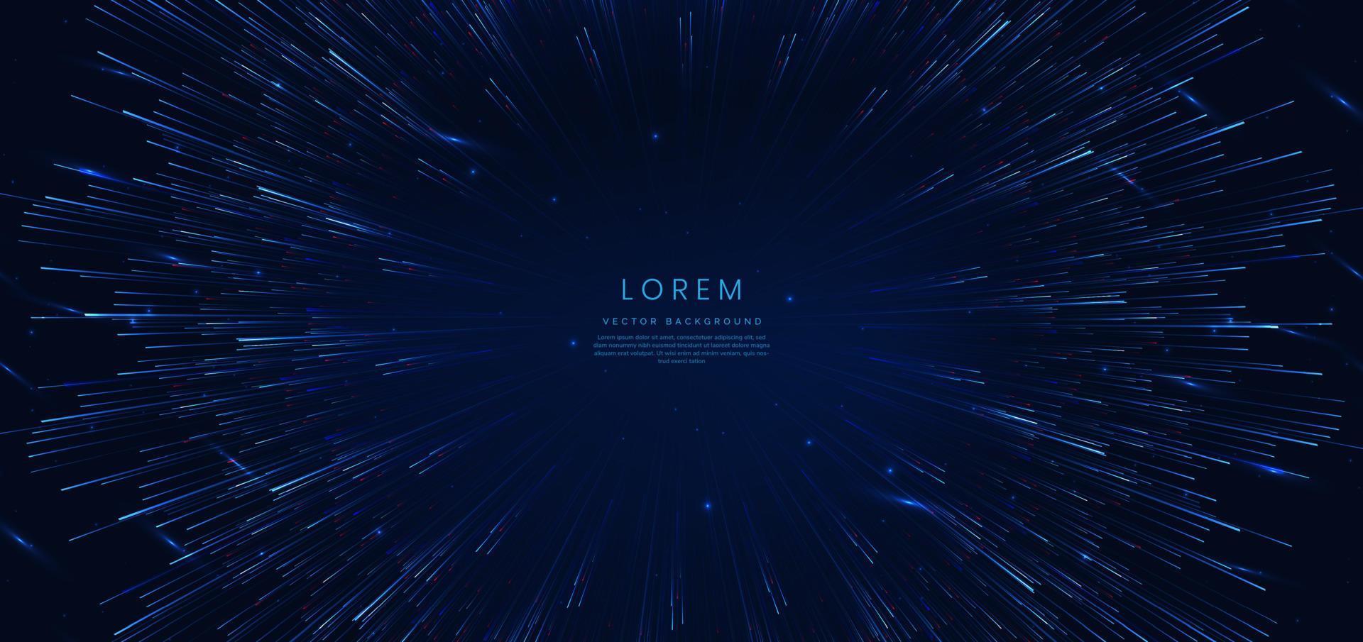 Abstract technology futuristic glowing blue light lines with high-speed effect on dark blue background. vector