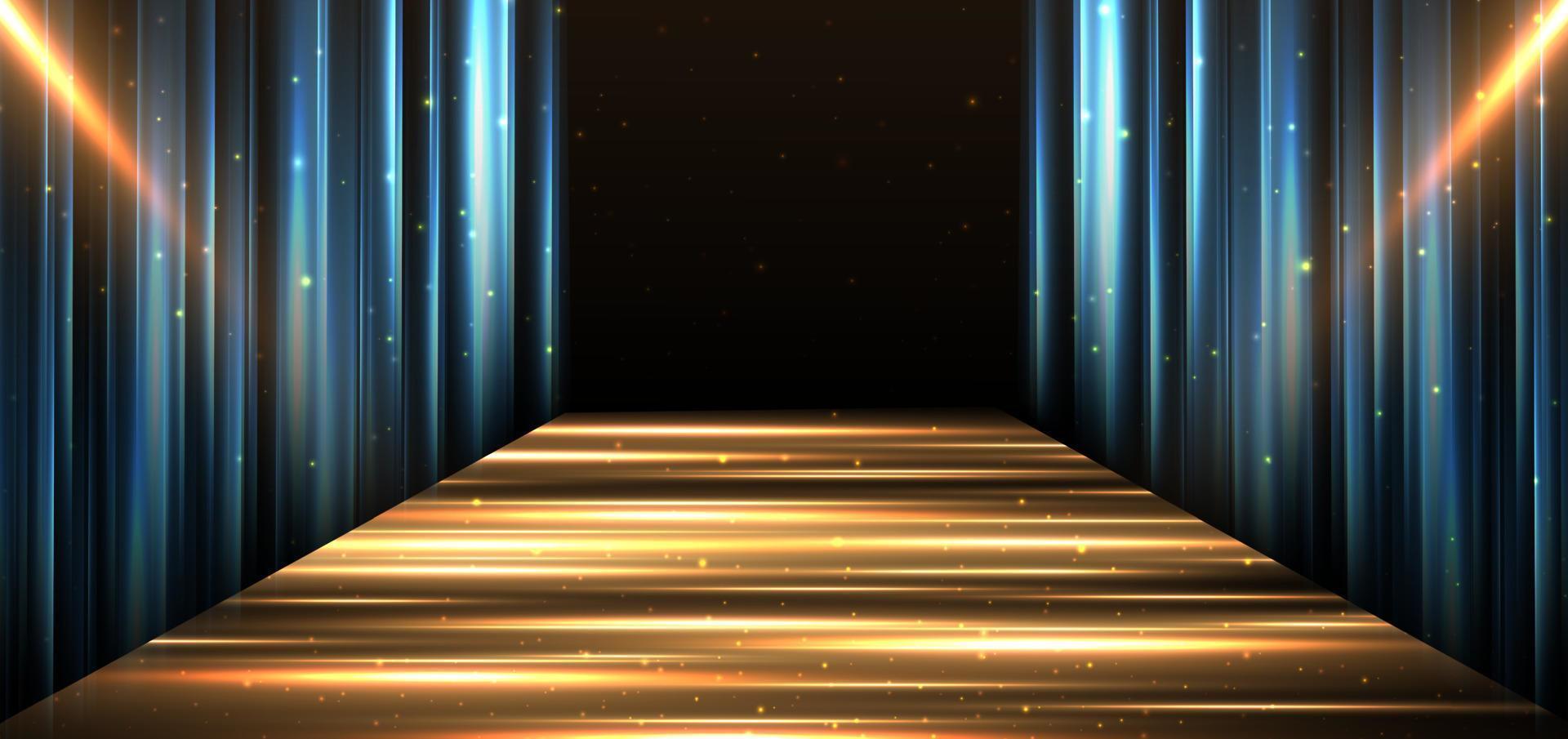 elegante escenario dorado horizontal que brilla intensamente con efecto de iluminación sobre fondo negro. diseño de premio premium de plantilla. vector