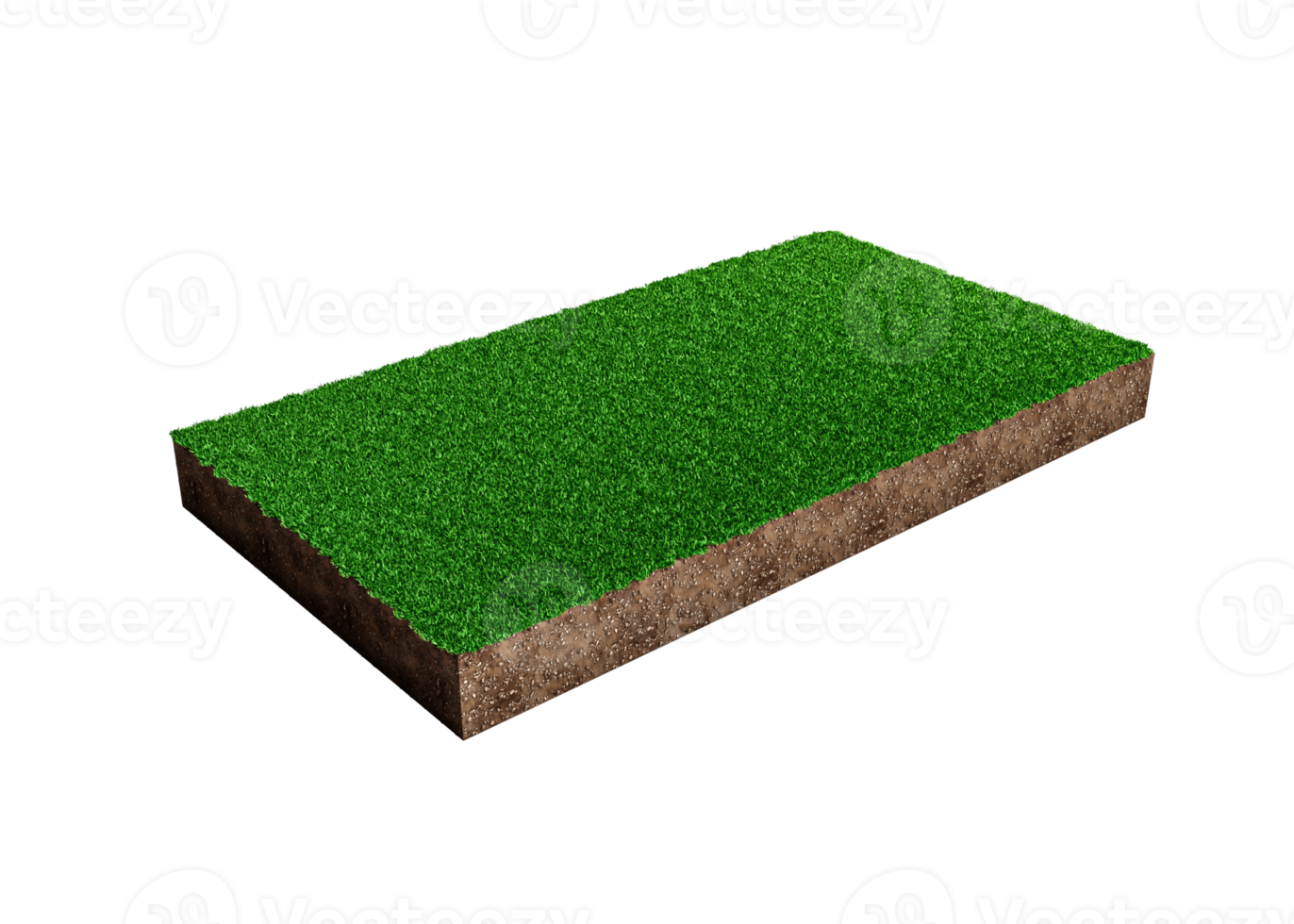sección transversal del suelo del rectángulo con tierra y hierba verde, ilustración 3d del suelo del terreno recortado del rectángulo realista png