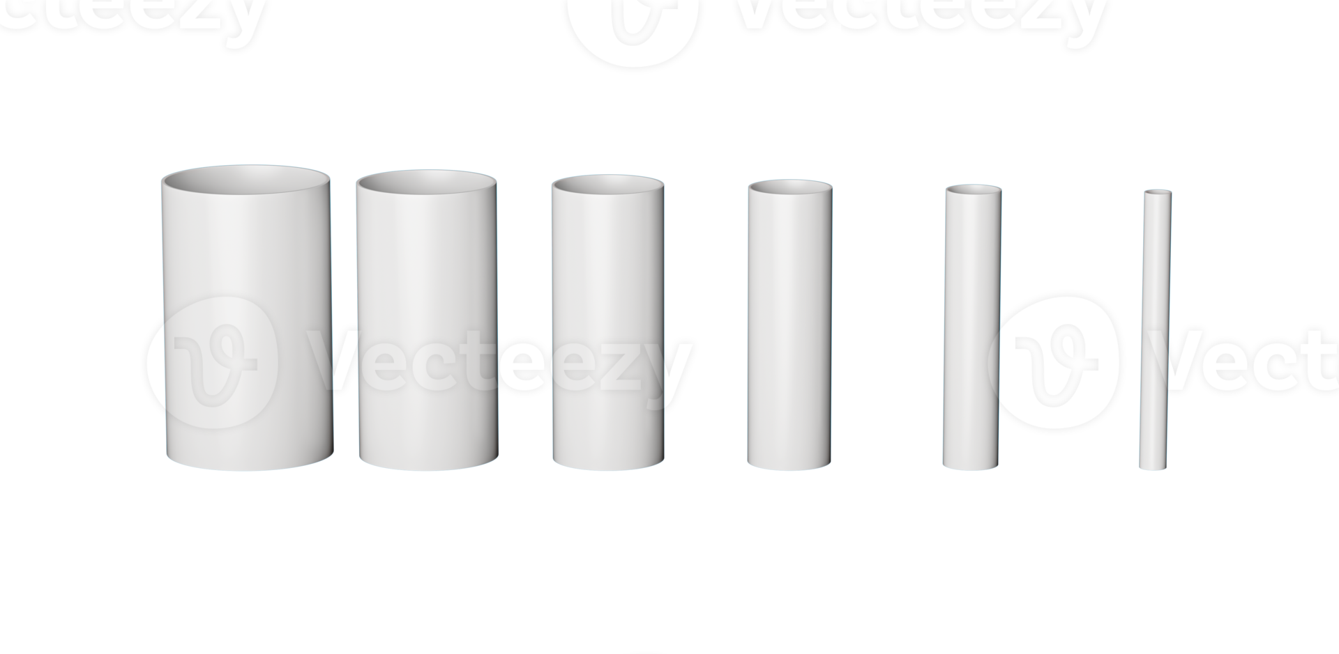 White PVC Pipe fittings joint, PVC Pipes Different size isolated 3d