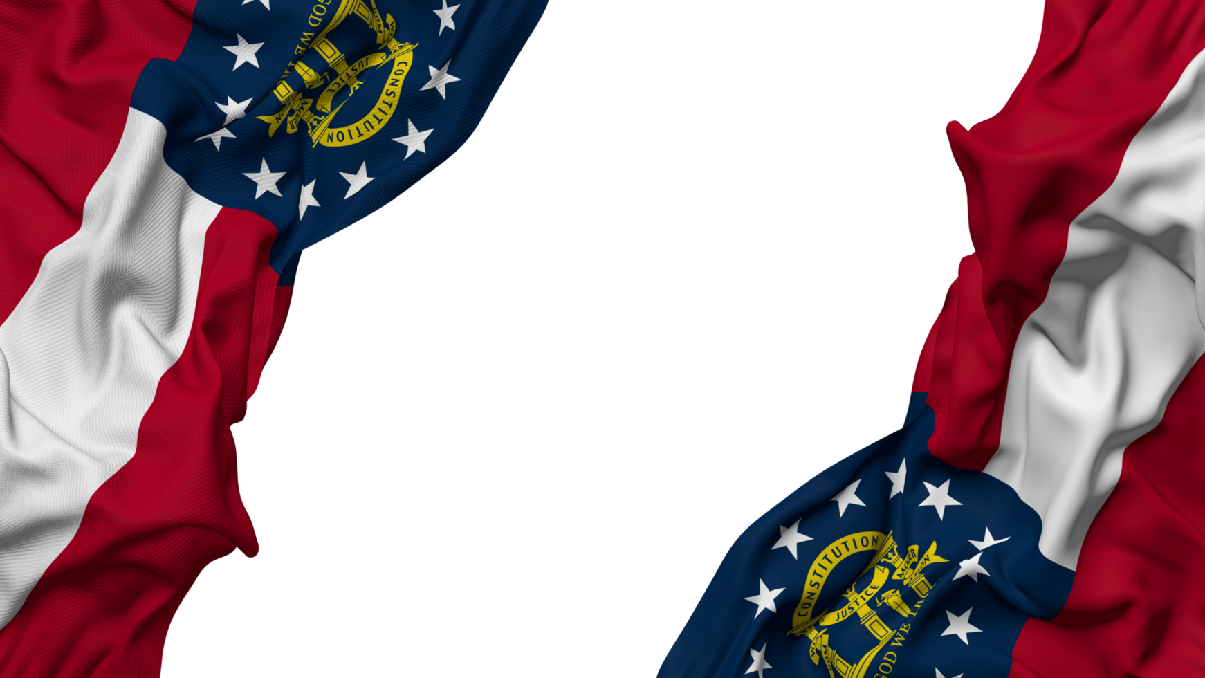 State of Georgia Flag Cloth Wave Banner in the Corner with Bump and Plain Texture, Isolated, 3D Rendering png