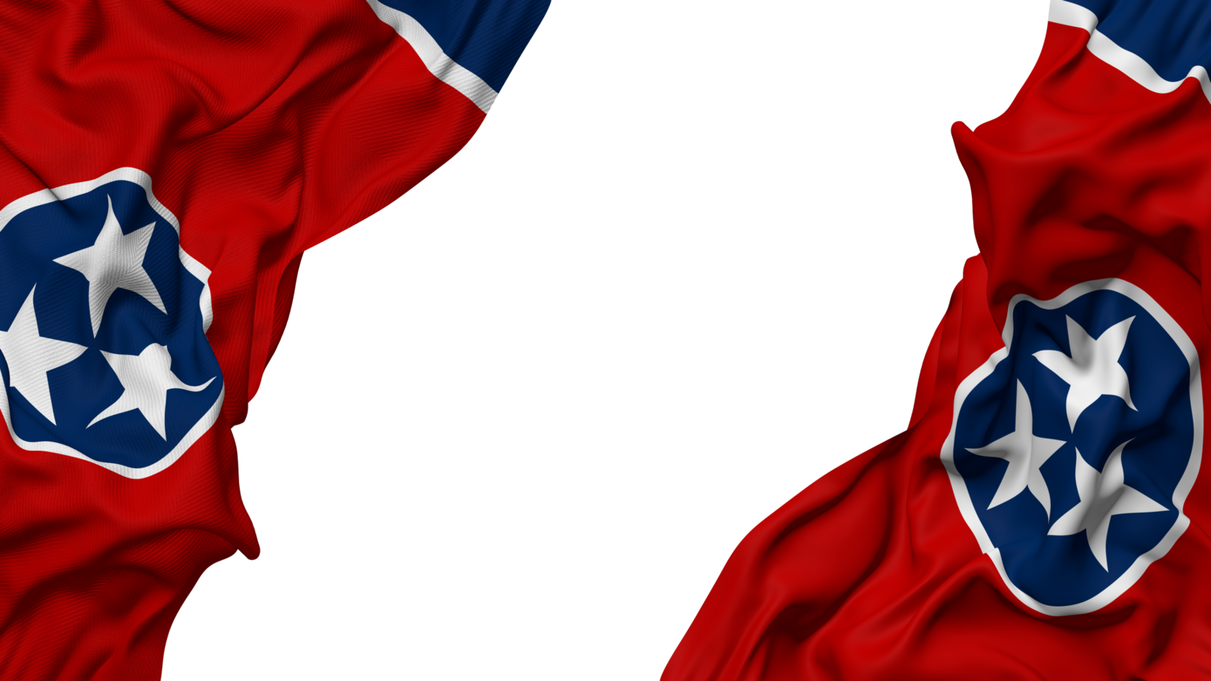 State of Tennessee Flag Cloth Wave Banner in the Corner with Bump and Plain Texture, Isolated, 3D Rendering png