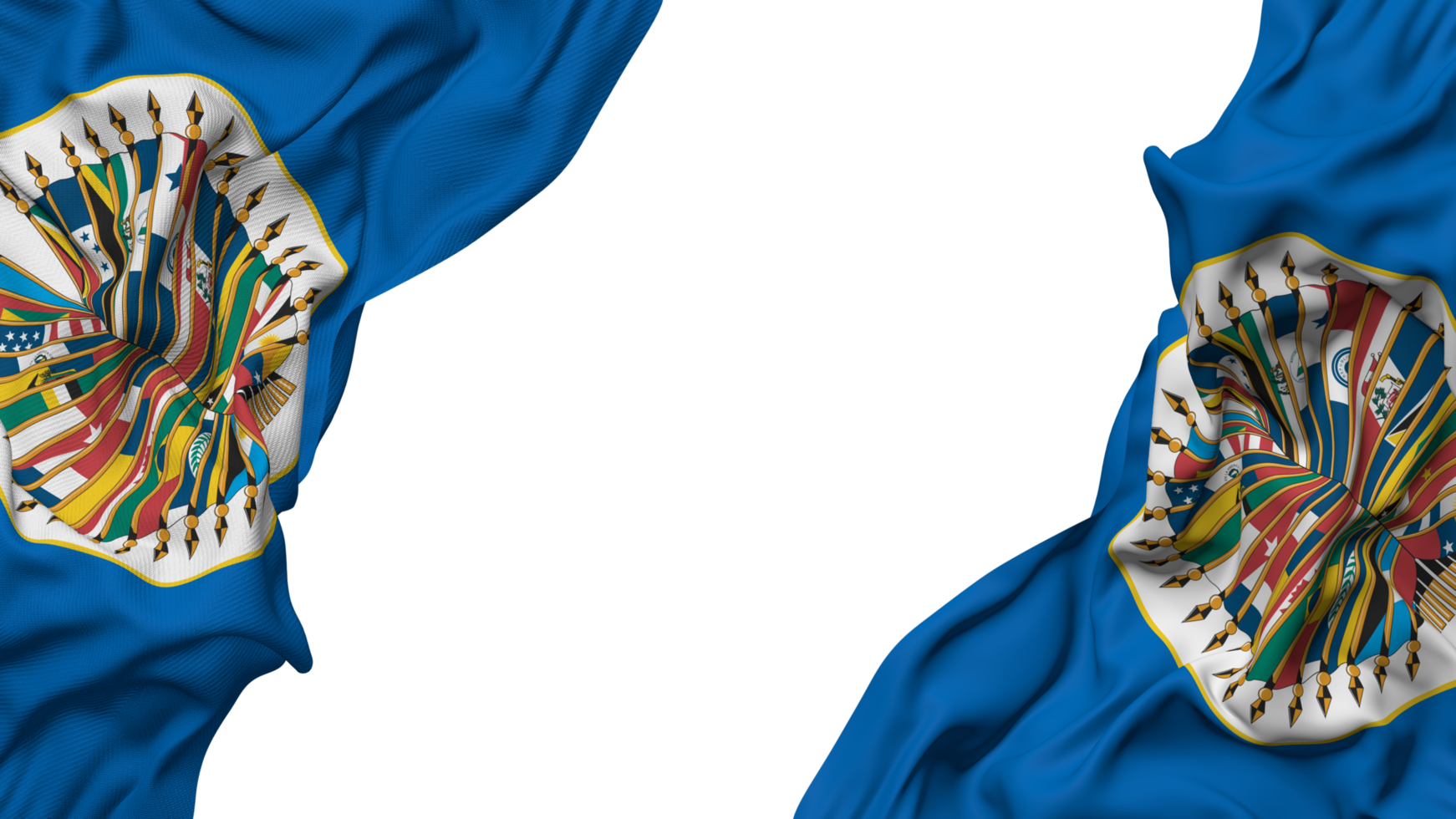 Organization of American States, OAS Flag Cloth Wave Banner in the Corner with Bump and Plain Texture, Isolated, 3D Rendering png