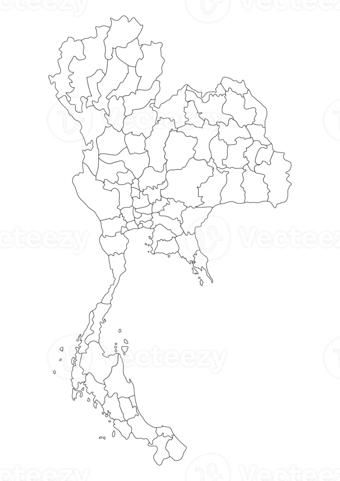 Thailand map with the administration of regions and provinces map png