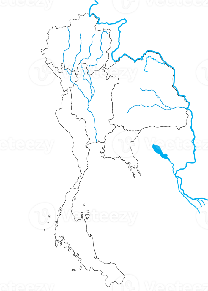 Tailandia carta geografica con fiumi e amministrazione regioni carta geografica png