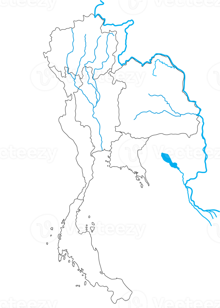 Thailand map with rivers and administration regions map png