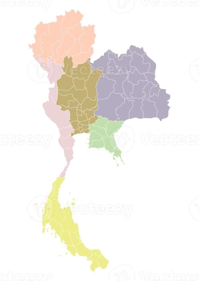 Tailandia mapa con multicolor de administración regiones y provincias mapa png