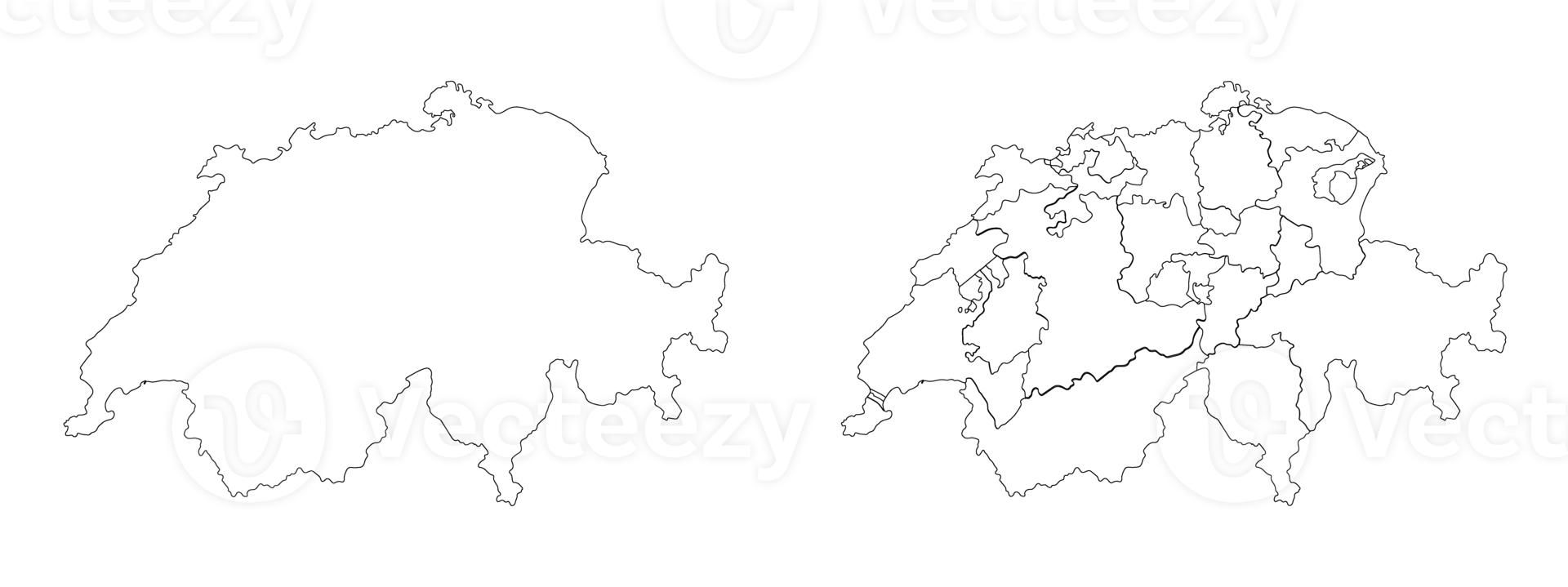 Switzerland map set with white-black outline and administration regions. png