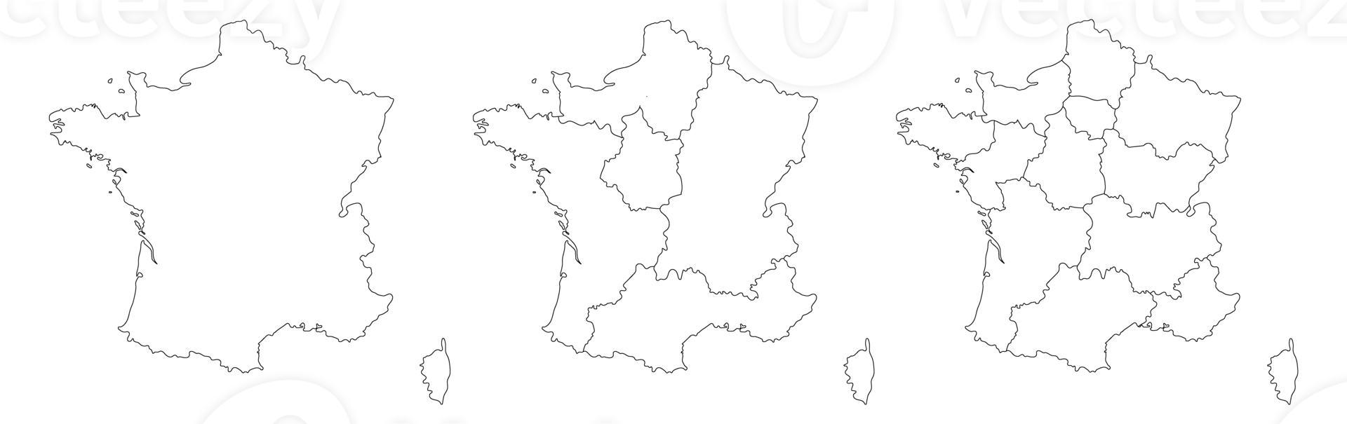 French map set with white-black outline png