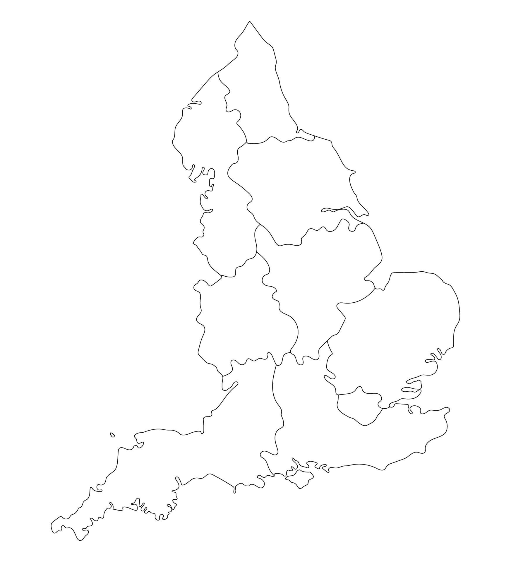 England map of white-black outline, administrations regions map ...