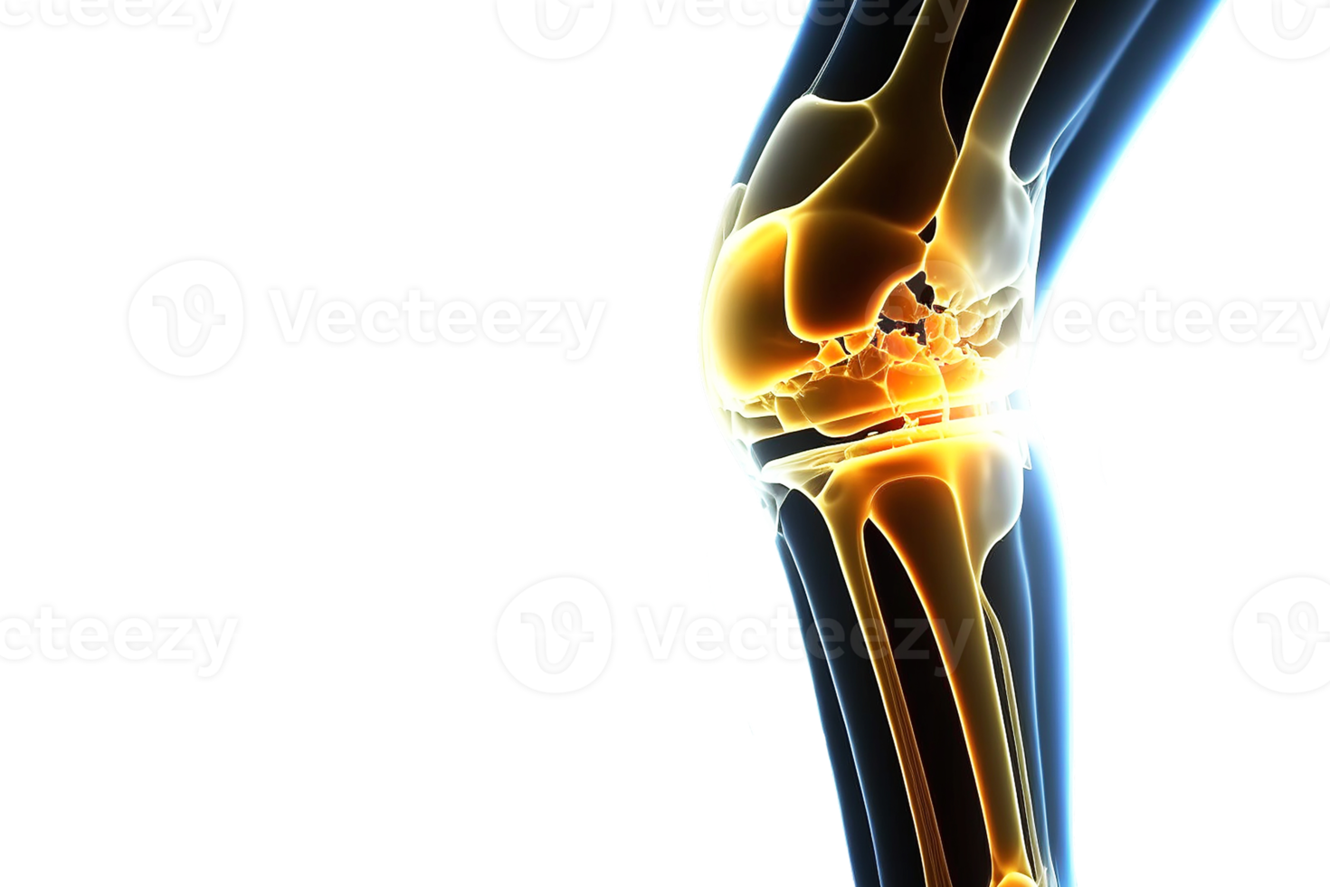 Free Knee injury illuminated by neon light. Skeleton of human leg