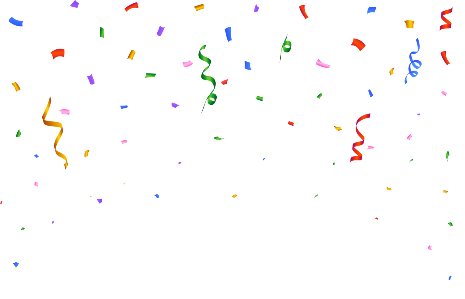 Confetti PNG illustration for the carnival background. Multicolor party tinsel and confetti falling. Colorful confetti isolated on transparent background. Festival elements PNG. Birthday celebration.