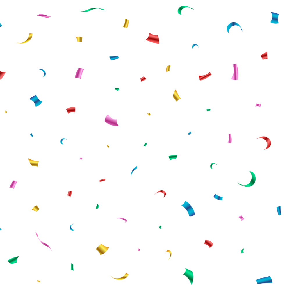 Colorful shiny confetti falling isolated on transparent background. Colorful party tinsel and confetti falling. Confetti PNG for festival background. Carnival elements PNG. Birthday celebration.