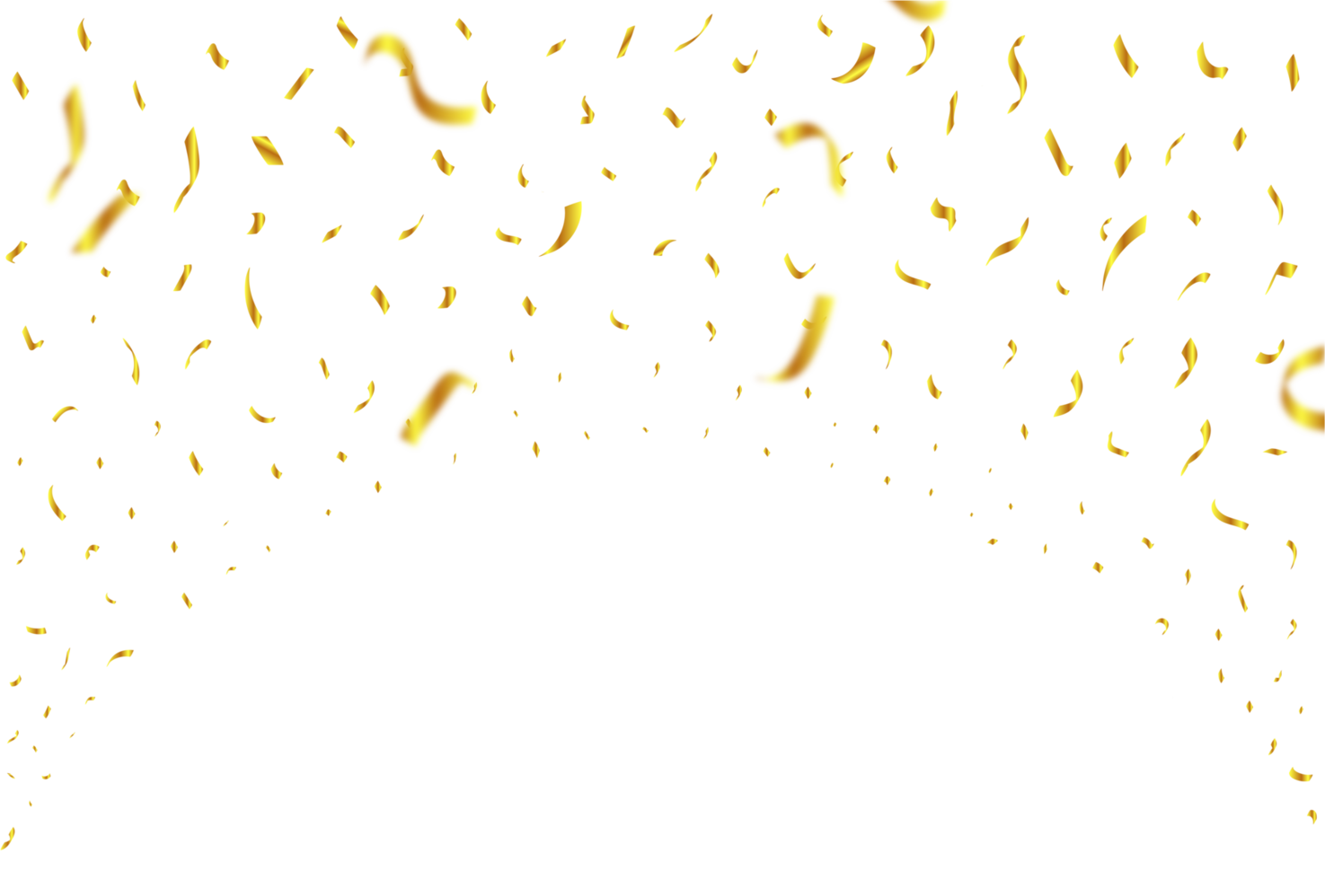 Confetti and foil background PNG. Realistic golden ribbon and confetti falling illustration. Golden confetti isolated on transparent background. Festival elements PNG. Birthday party celebration. png
