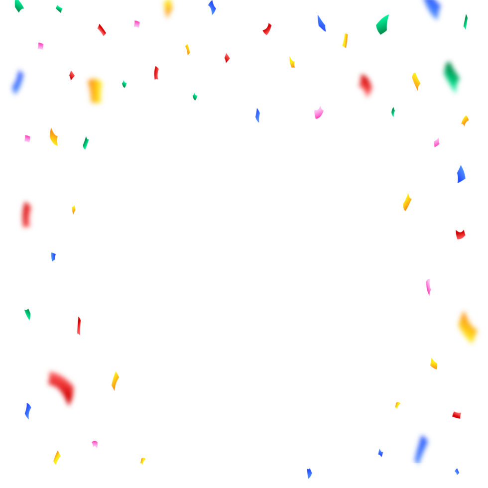 Colorful confetti and tinsel explosion frame illustration on a transparent background. Carnival elements PNG for a birthday celebration background. Multicolor confetti and tinsel frame PNG.