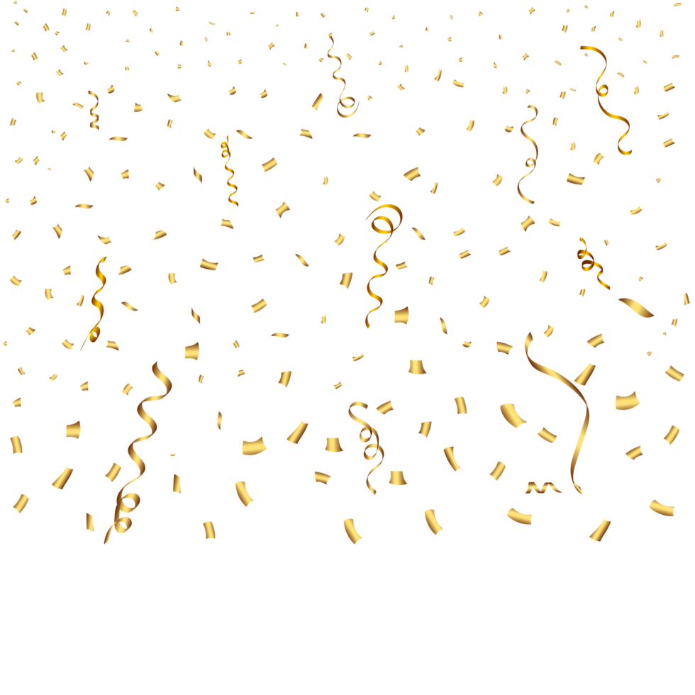 confetti PNG met gouden lint voor festival achtergrond. confetti en lint vallend achtergrond. gouden confetti Aan een transparant achtergrond. evenement en partij viering. carnaval element png.