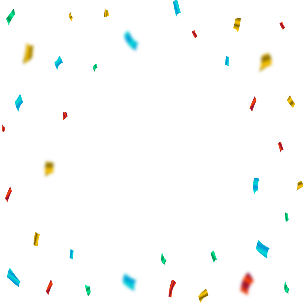 Colorful shiny confetti explosion isolated on transparent background. Multicolor party tinsel and confetti photo frame PNG. Confetti PNG for carnival background. Festival and anniversary elements PNG.