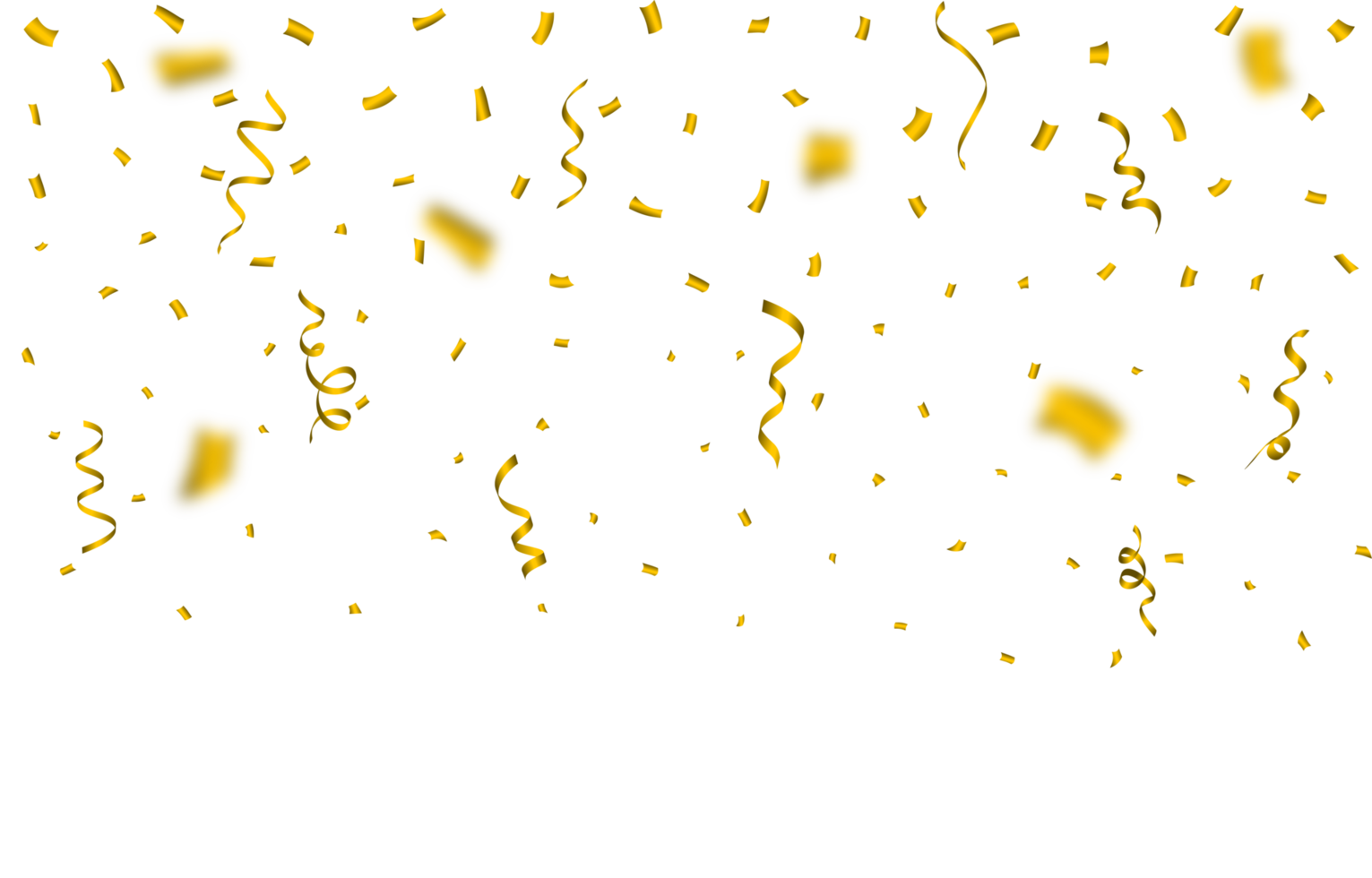 Confetti PNG illustration for the carnival background. Golden party tinsel and confetti falling. Golden confetti isolated on a transparent background. Festival elements PNG. Birthday celebration.