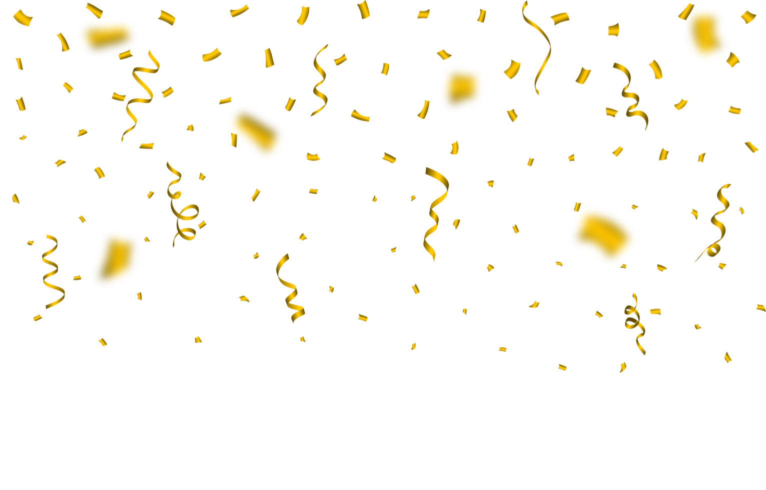 Confetti PNG illustration for the carnival background. Golden party tinsel and confetti falling. Golden confetti isolated on a transparent background. Festival elements PNG. Birthday celebration.