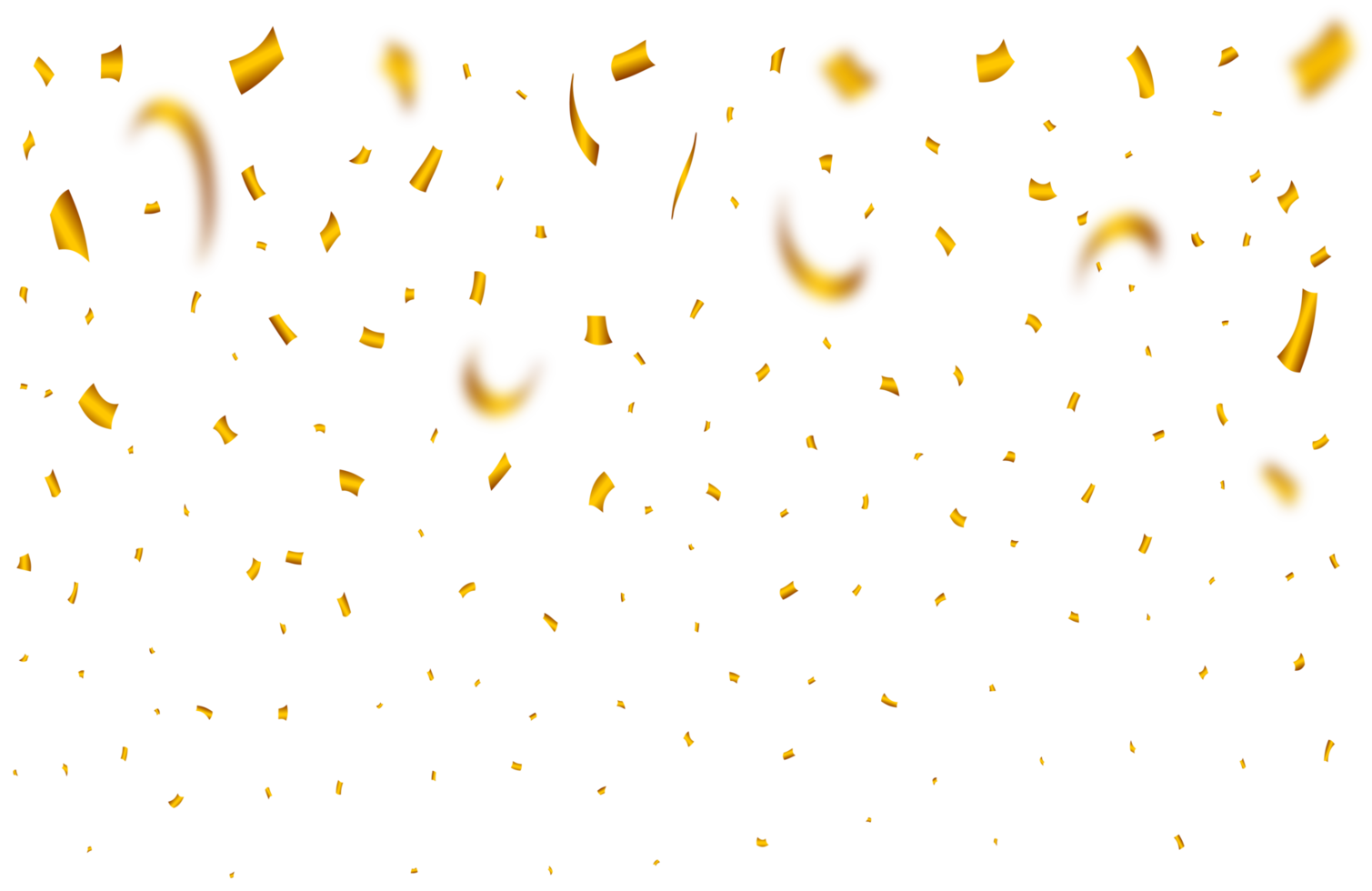 Golden confetti falling isolated on a transparent background. Confetti falling illustration. Golden Ribbon falling PNG. Anniversary and wedding celebration. Festival elements PNG. png