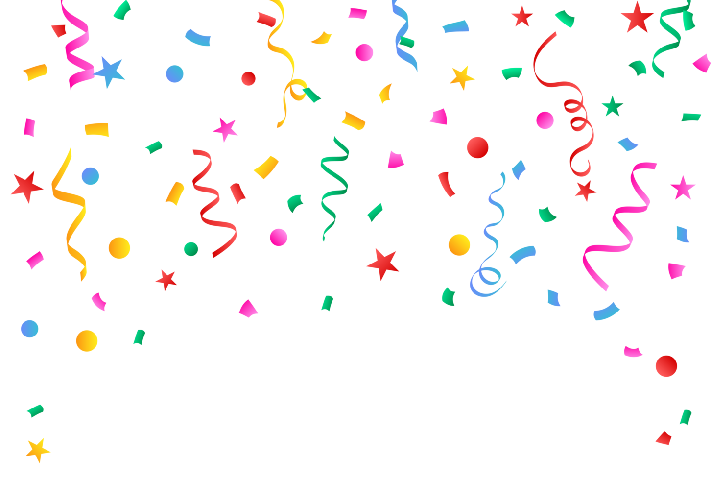 Colorful Party confetti and Ribbon falling isolated on a transparent background. Colorful confetti and ribbon falling PNG. Carnival elements PNG. Anniversary and birthday celebration element. png