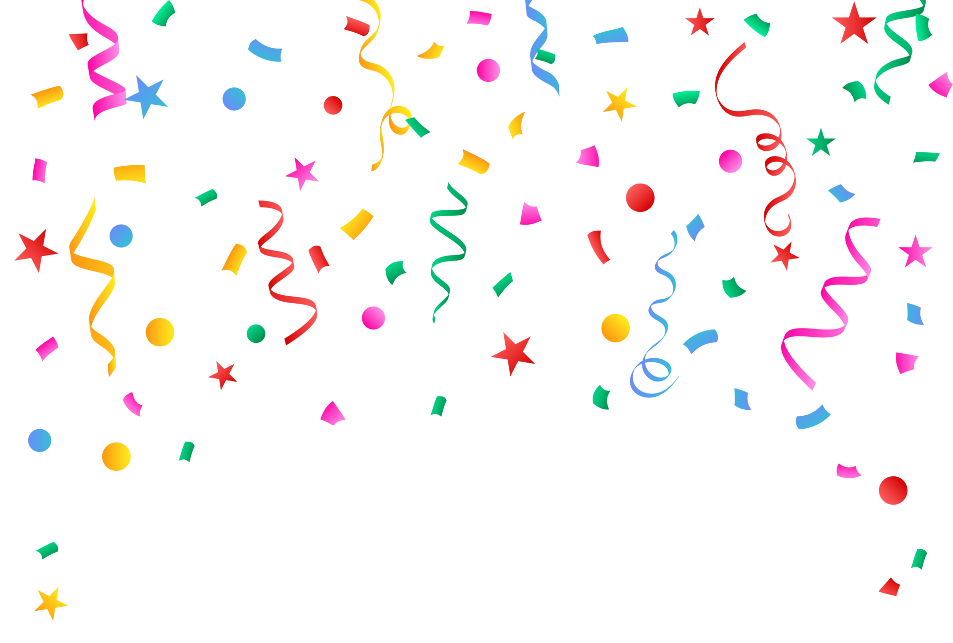 Colorful Party confetti and Ribbon falling isolated on a transparent