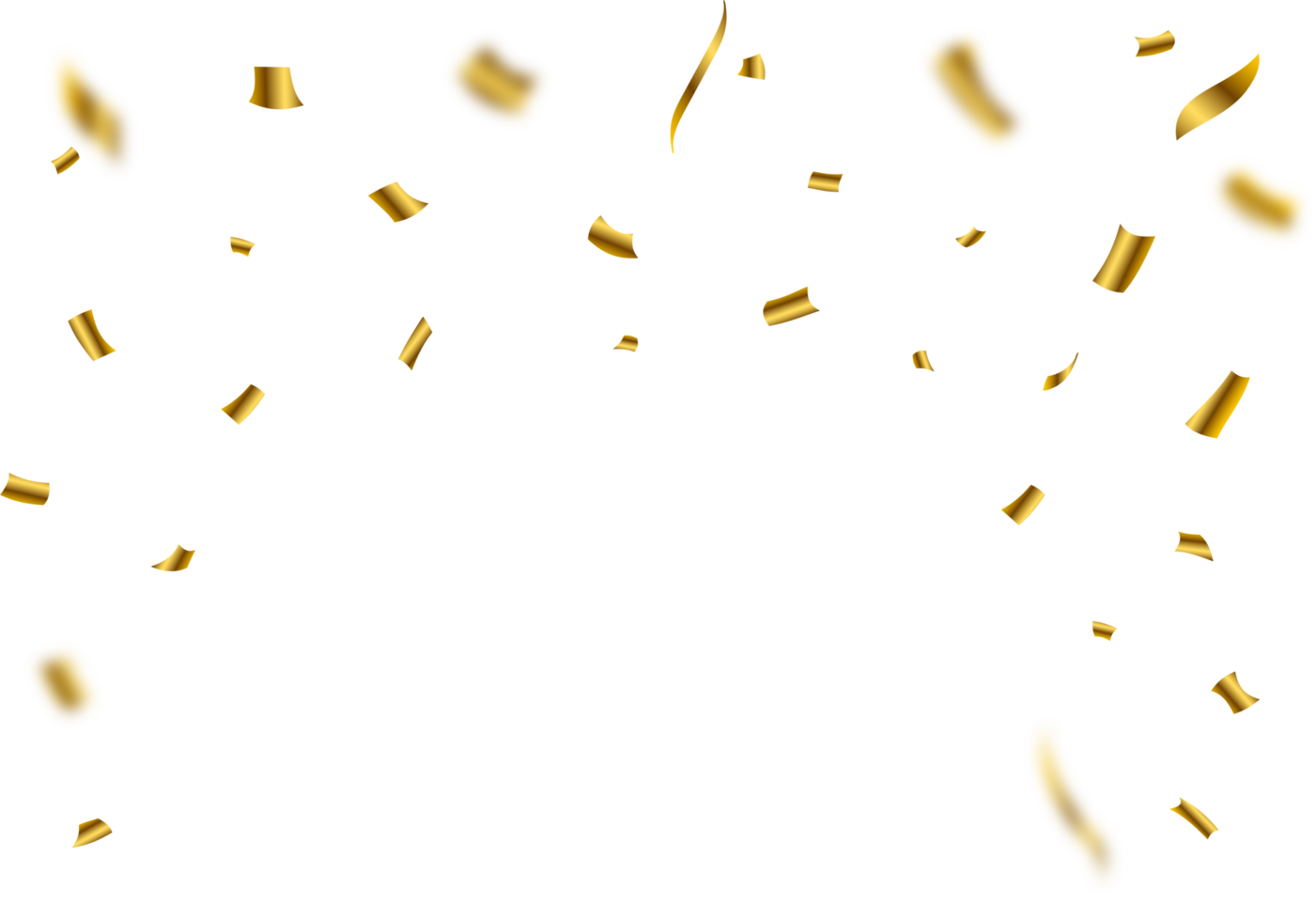 Golden confetti and ribbon falling isolated on a transparent background. Event and birthday party celebration PNG. Simple confetti falling illustration. Golden Ribbon falling. Festival elements PNG. png