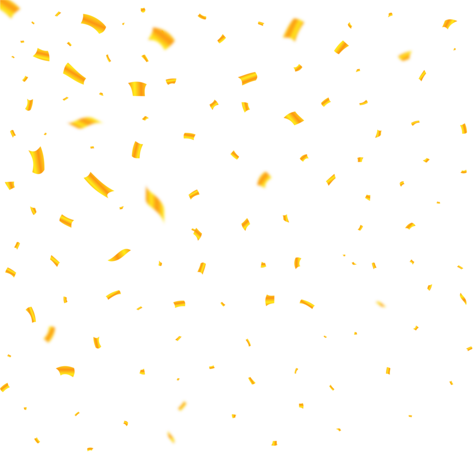 Golden confetti falling on PNG background. Simple confetti falling illustration PNG. Festival elements PNG. Golden tinsel falling. Anniversary, birthday, and wedding celebrations.