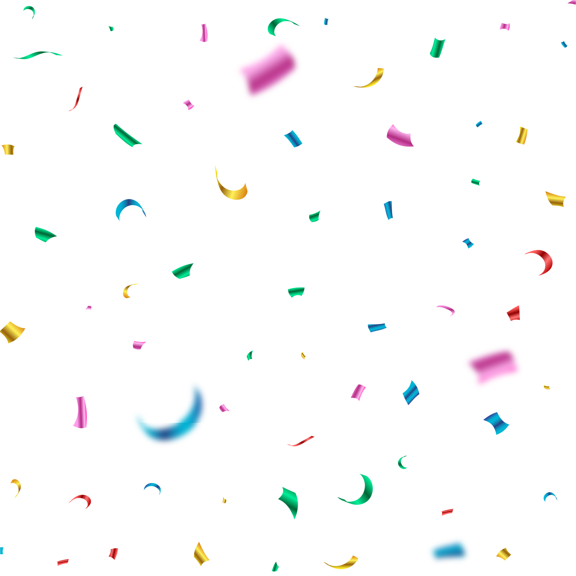 Colorful shiny confetti falling isolated on a transparent background