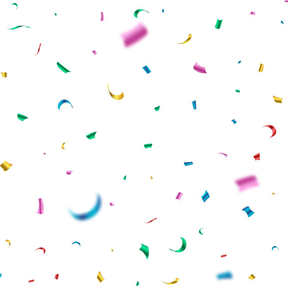 Colorful shiny confetti falling isolated on a transparent background. Colorful party tinsel and confetti falling. Confetti PNG for festival background. Carnival elements PNG. Birthday celebration.