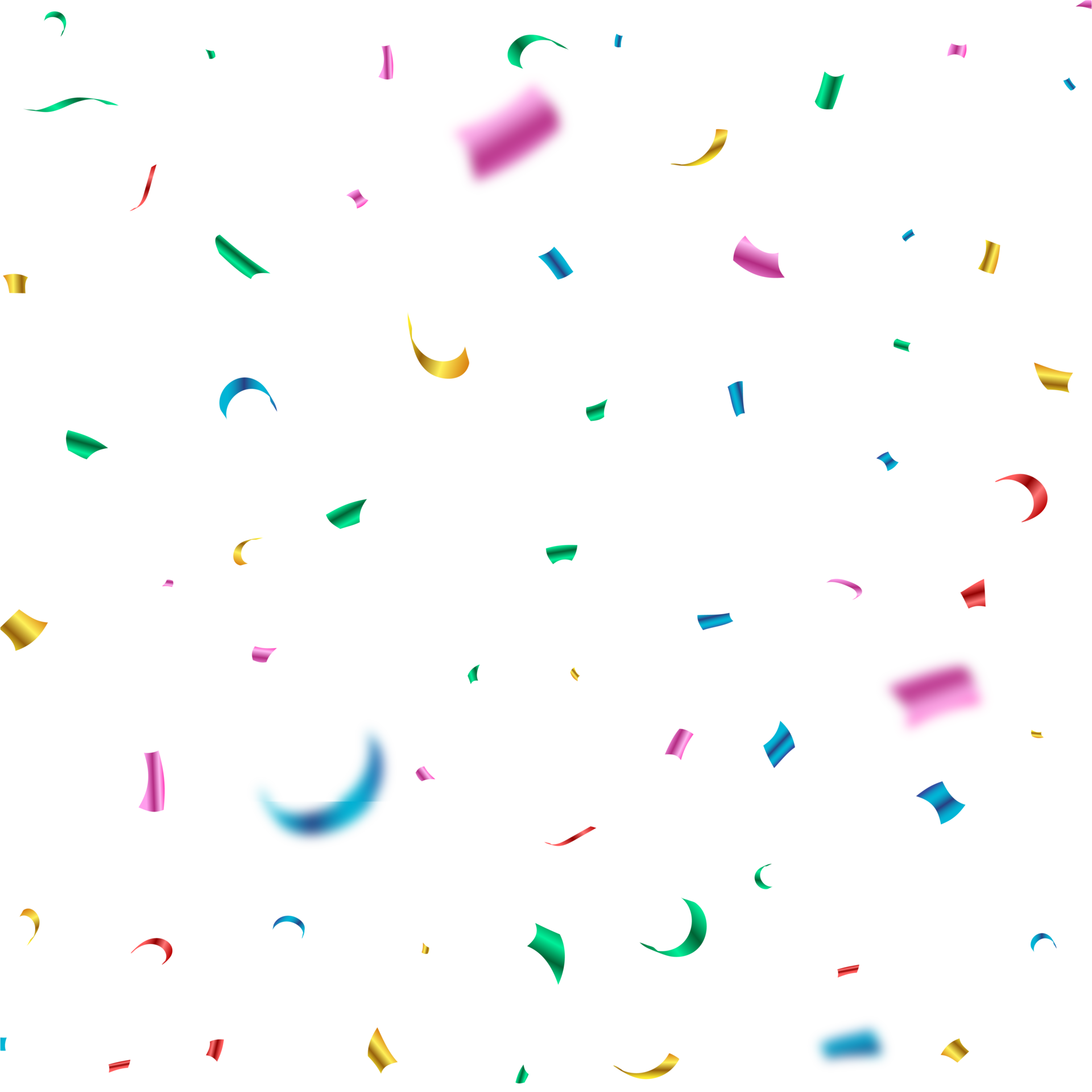 Colorful shiny confetti falling isolated on a transparent background