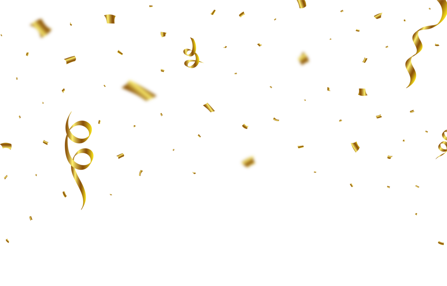 Golden confetti and ribbon falling illustration. Golden confetti and ribbon falling isolated on a transparent background. Festival elements PNG. Anniversary and wedding celebration confetti PNG. png