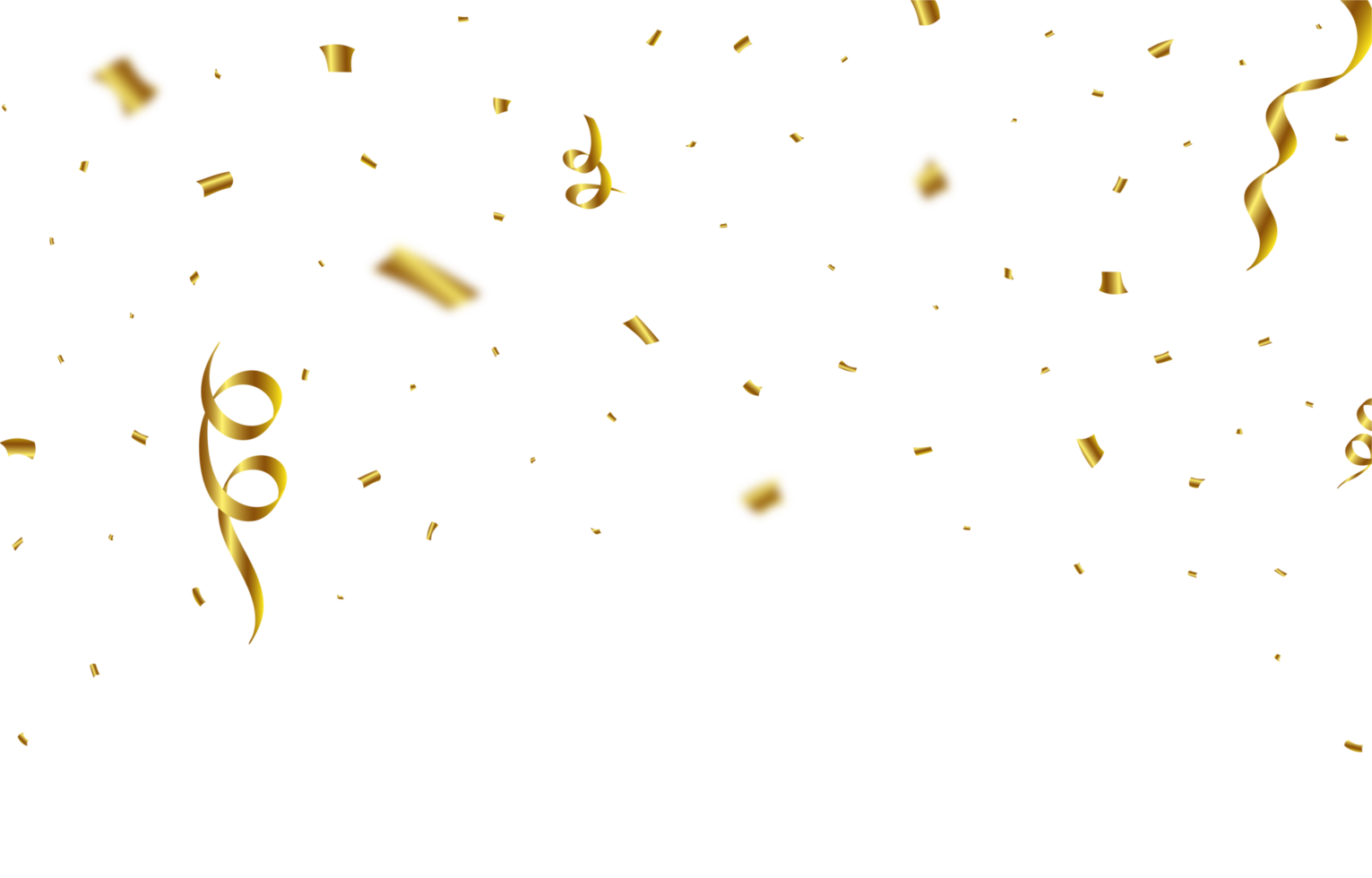 Golden confetti and ribbon falling illustration. Golden confetti and ribbon falling isolated on a transparent background. Festival elements PNG. Anniversary and wedding celebration confetti PNG. png