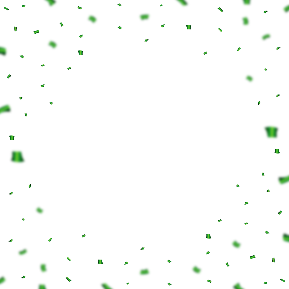Green confetti and tinsel falling illustration on transparent background. Colorful confetti PNG for the festival and party celebration. Green confetti element PNG for carnival background.