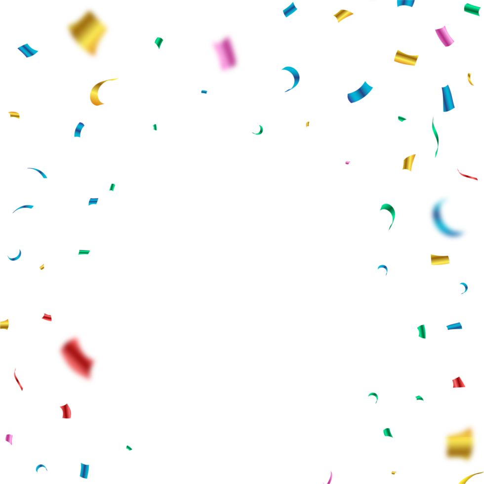 Multicolor confetti on transparent background. Colorful confetti PNG for festival background. Multicolor confetti falling background. Event and party Celebration. Festival element PNG.