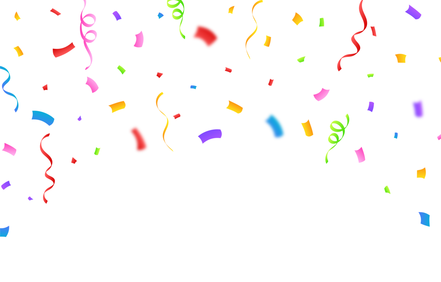 Confetti PNG for festival background. Multicolor party tinsel and confetti falling. Colorful confetti isolated on a transparent background. Anniversary and birthday celebration element PNG.