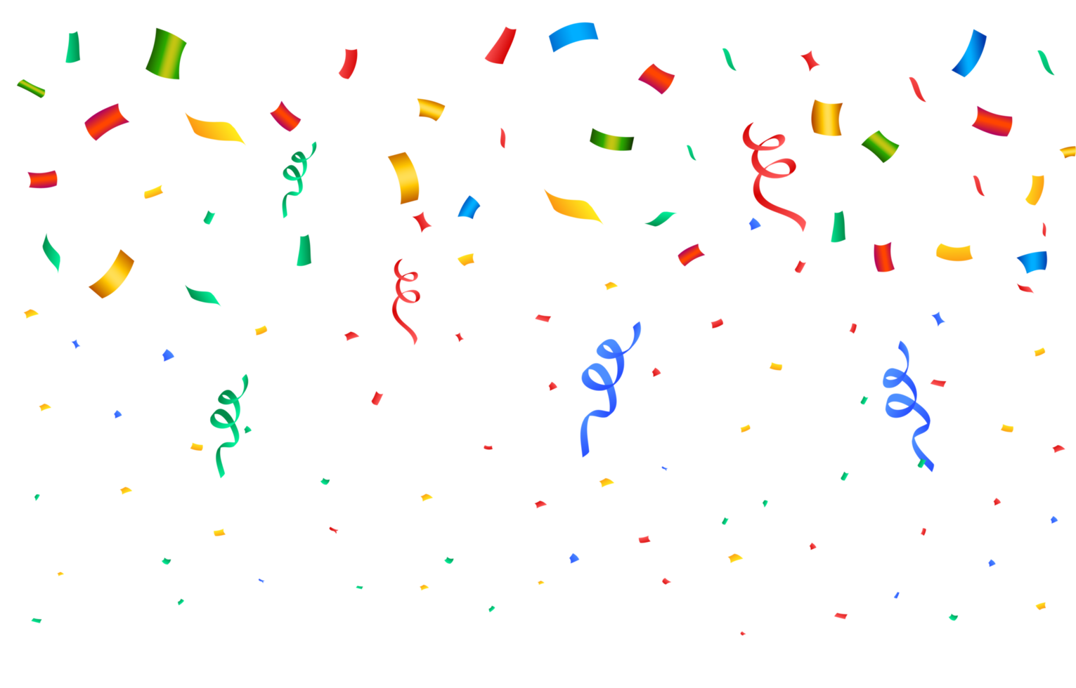 Realistic confetti background PNG. Multicolor celebration confetti ribbon falling illustration. Colorful bright confetti isolated on transparent background. Festival element PNG. Birthday celebration. png