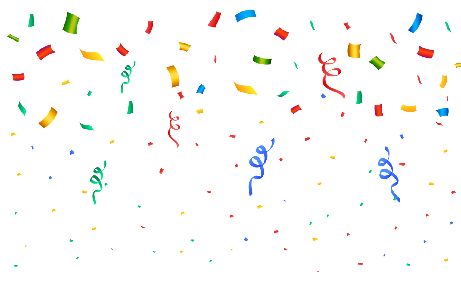 Realistic confetti background PNG. Multicolor celebration confetti ribbon falling illustration. Colorful bright confetti isolated on transparent background. Festival element PNG. Birthday celebration. png