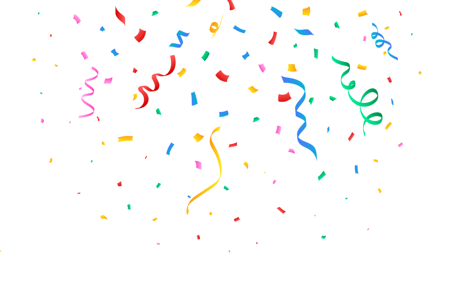 Confetti illustration for the festival background. Colorful party ribbon and confetti falling. Golden confetti isolated on a transparent background. Carnival elements PNG. Birthday celebration. png