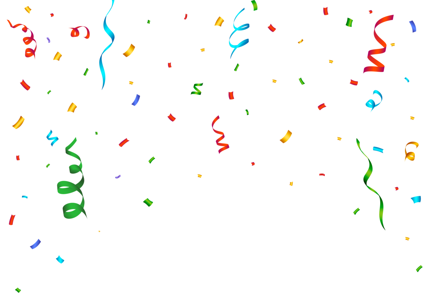 Confetti PNG illustration for birthday background. Confetti and falling on transparent background. Red, green, golden, blue, purple confetti on transparent background. Celebration Event and Party PNG.