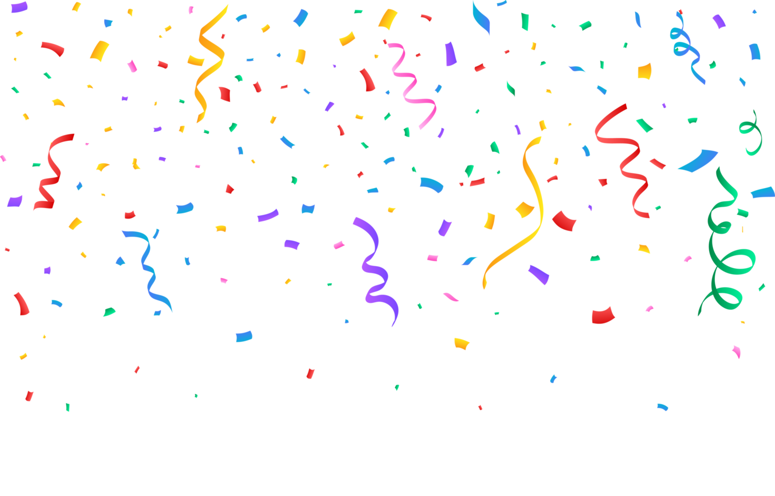Confetti PNG for the carnival background. Multicolor party ribbon and confetti falling. Colorful confetti isolated on transparent background. Festival elements PNG. Birthday party celebration.
