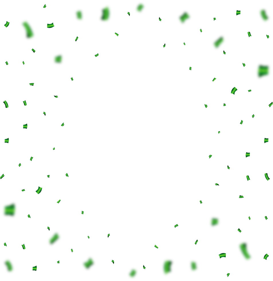 Green confetti and tinsel falling illustration on transparent background. Colorful confetti PNG for the festival and party celebration. Green confetti element PNG for carnival background.