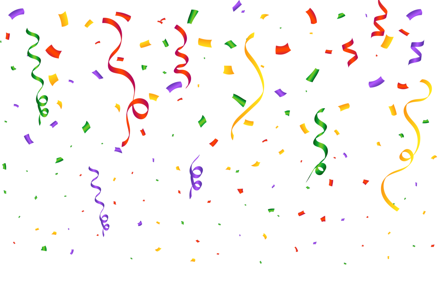 Realistic multicolored confetti PNG for the festival. Confetti and tinsel falling background. Colorful confetti isolated on a transparent background. Carnival elements PNG. Birthday party celebration.