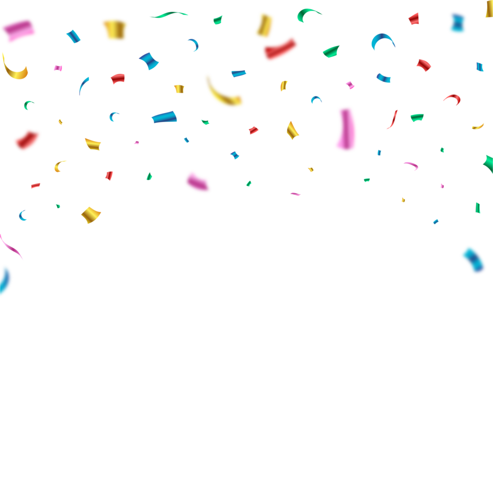 Multicolor confetti on a transparent background. Colorful confetti PNG for festival background. Multicolor confetti falling background. Event and party Celebration. Festival element PNG.