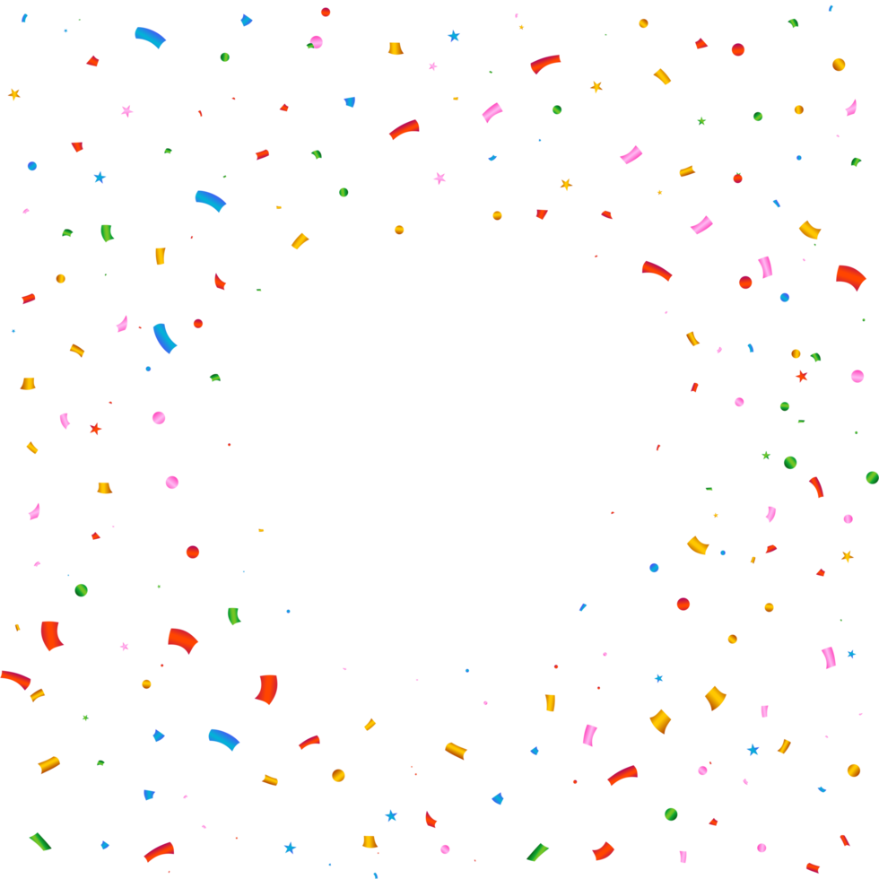 Confetti PNG explosion for the carnival background. Multicolor party tinsel and confetti element. Colorful confetti isolated on transparent background. Festival element PNG. Birthday party celebration