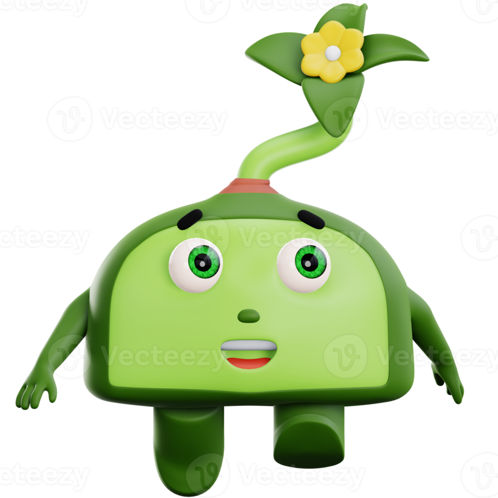 3d cute plant character walking away png