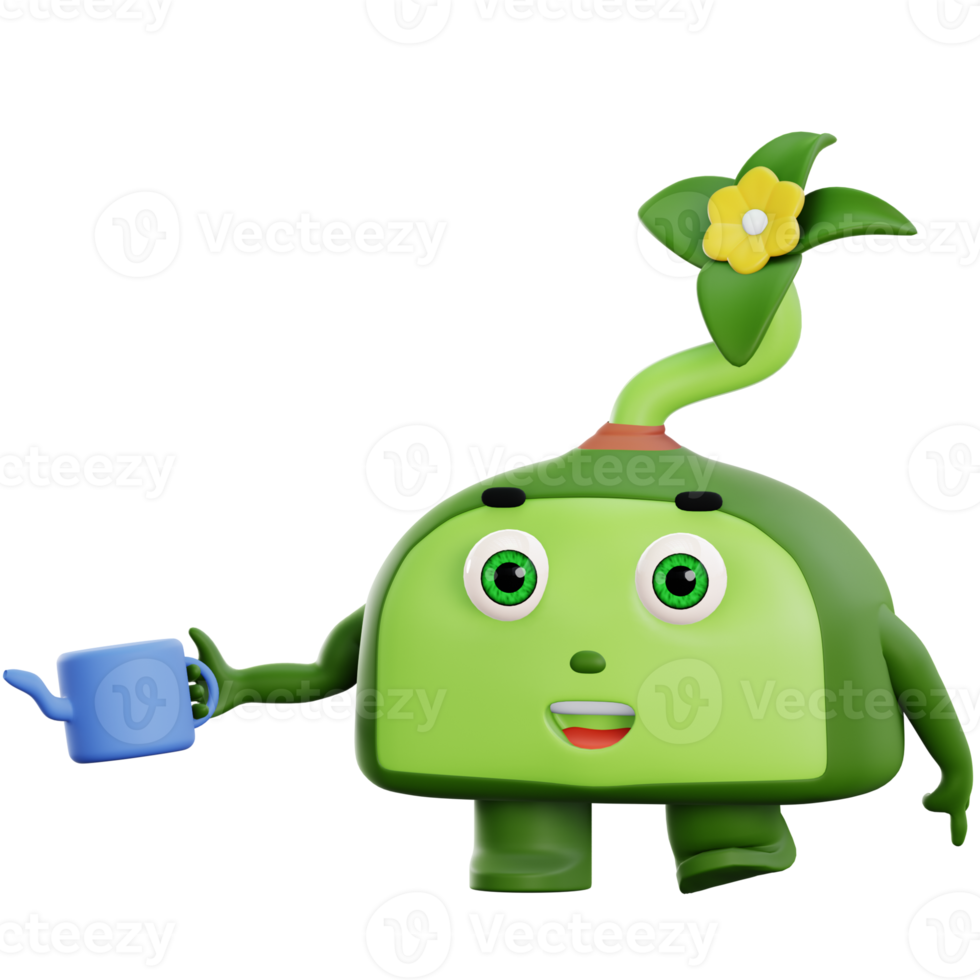 3d cute plant character with water png