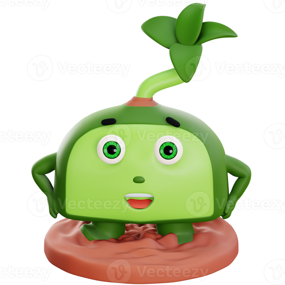 3d cute plant character hand on waist png