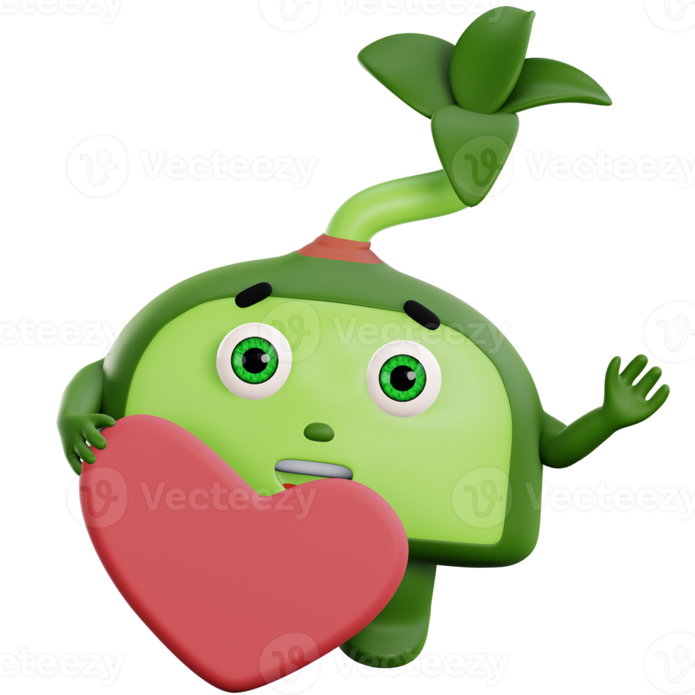 3d cute plant character with love png